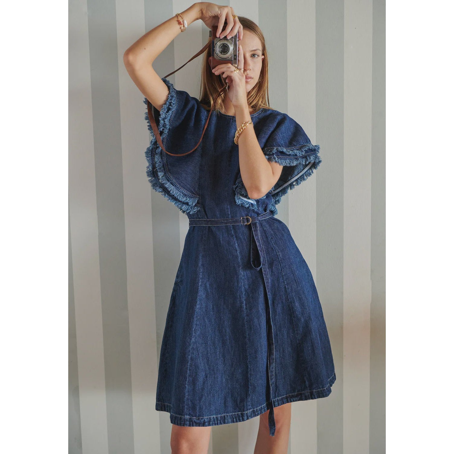 Denim fringe dress best sale