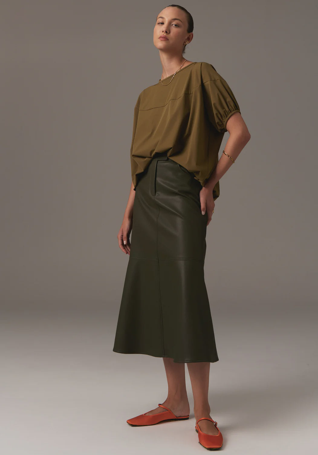 Ollie Faux Leather Skirt / Khaki