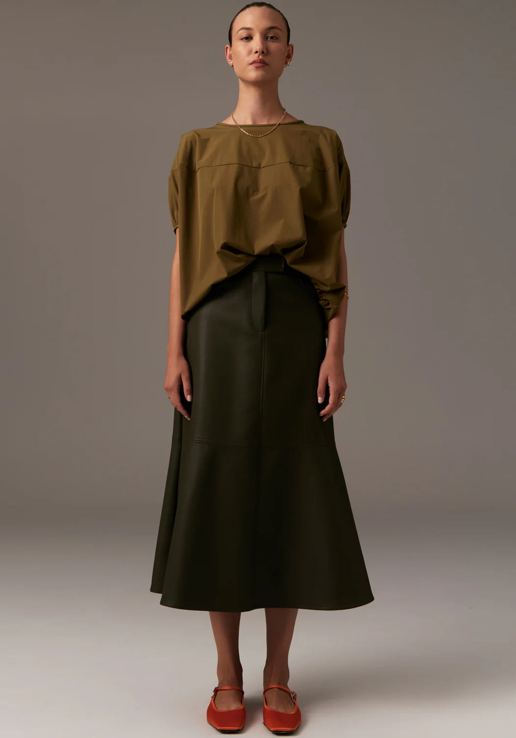 Ollie Faux Leather Skirt / Khaki