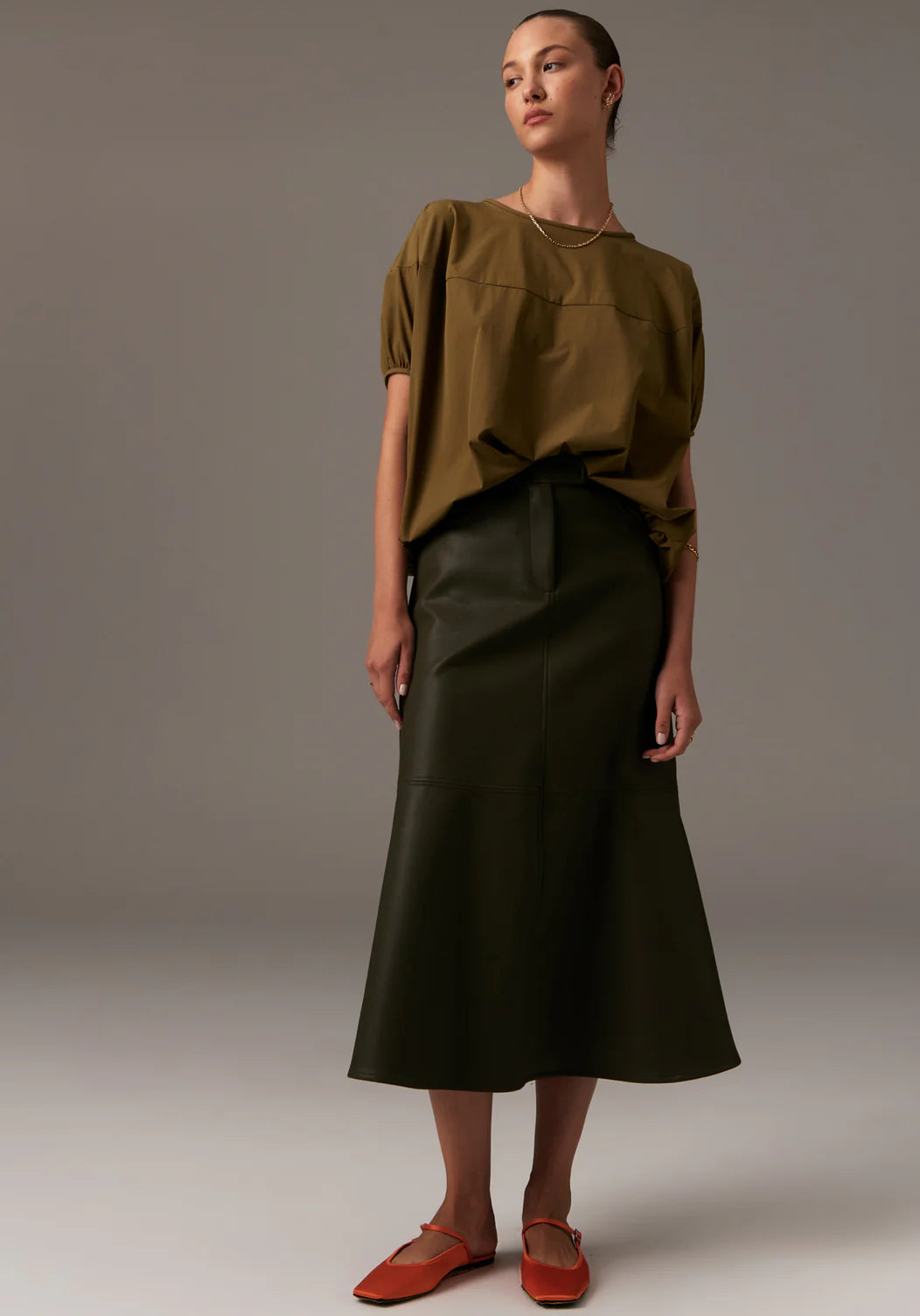 Ollie Faux Leather Skirt / Khaki