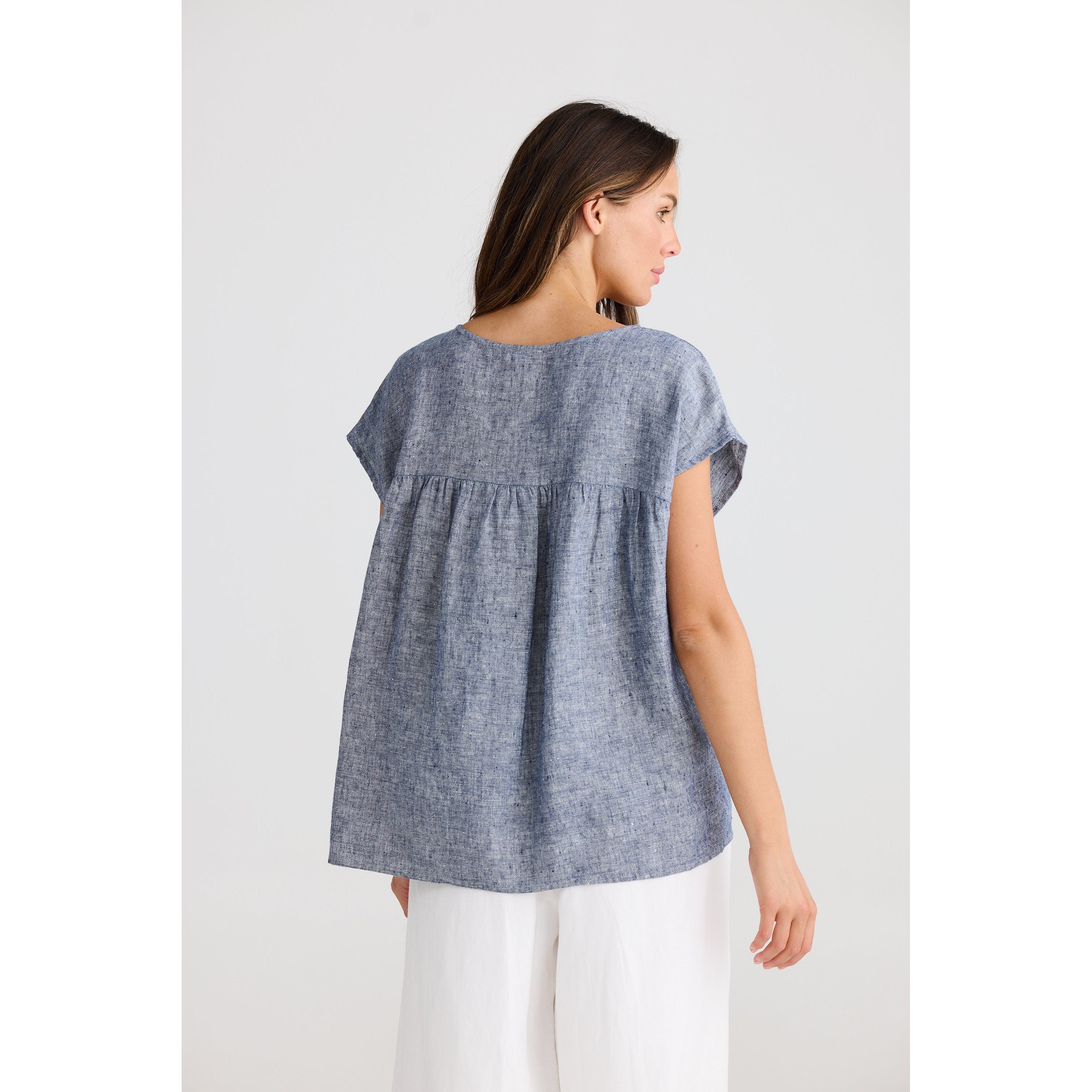 Souk Top Navy Fleck