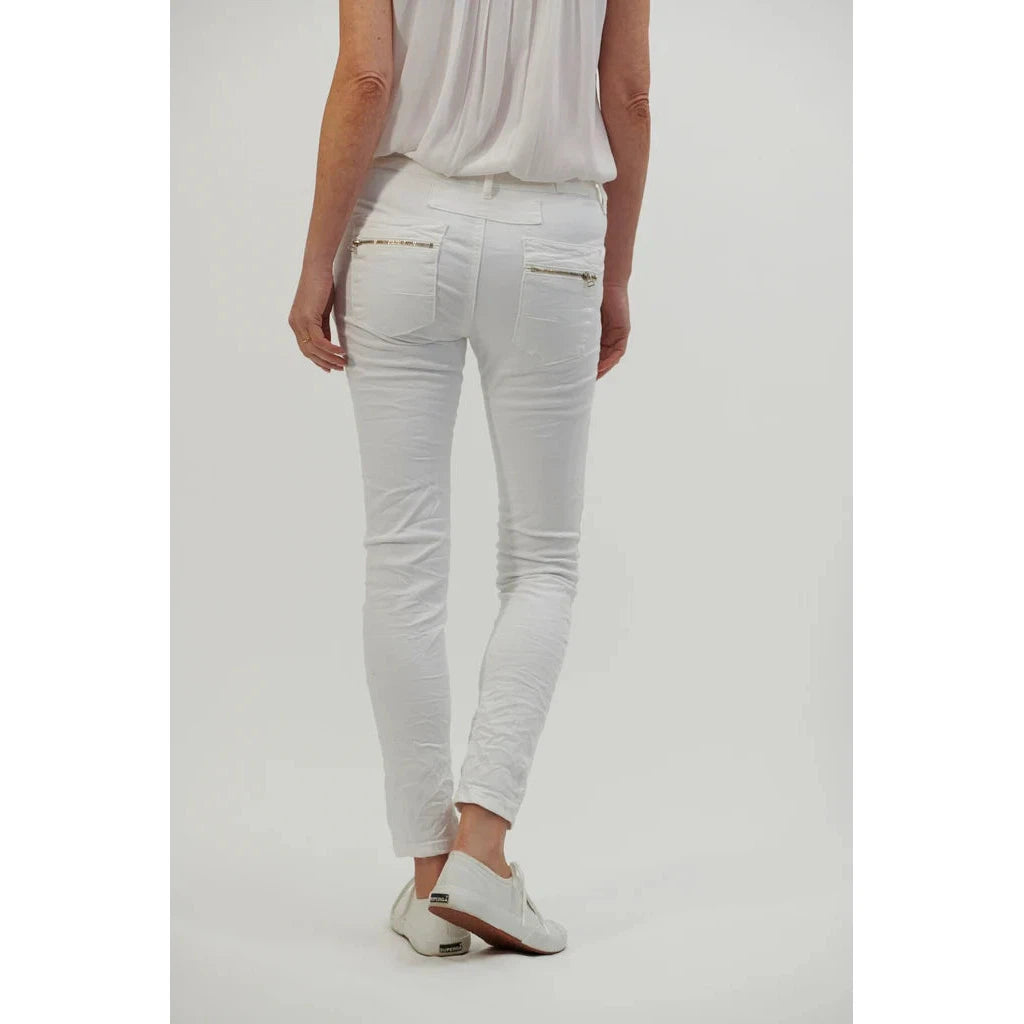 Italian Star Button Jean White